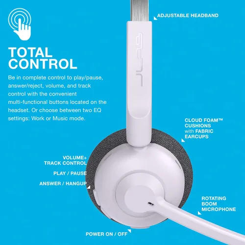 Vista 5 de JLab Go Work Pop, auriculares inalámbricos en la oreja, multipunto Bluetooth, micrófono con cancelación de ruido, lila