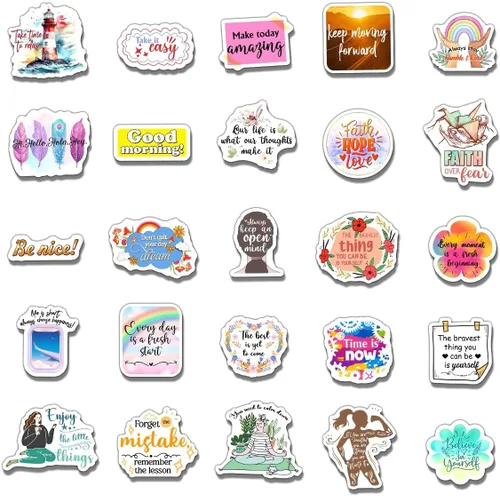 Vista 2 de Paquete de 50 calcomanías motivacionales para botellas de agua, impermeables, laptop, equipaje, casco, trabajo, adolescentes, adultos, niñas, niños