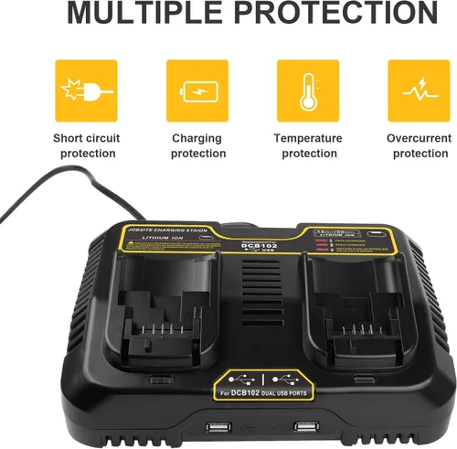 Vista 2 de Futurebatt DCB102 Cargador de repuesto para Dewalt 12V 20V 60V Max Dual Fast Charger Station Cargador de batería DCB203 DCB204 DCB205 DCB206 DCB201