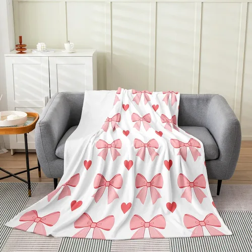 Vista 7 de Erosebridal Manta de franela con nudo de lazo para niñas, 40 x 50 pulgadas, diseño de rayas de diamante, para sofá cama y cama de vellón para niños