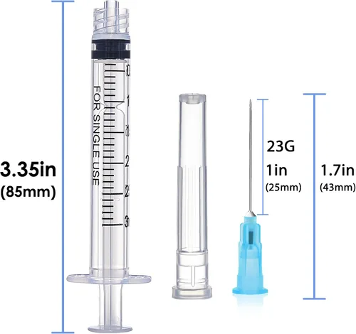 Vista 5 de Arrebol Paquete de 50 jeringas de 0.1 onzas líquidas con aguja de bloqueo Luer de 1 pulgada, herramienta desechable de plástico para laboratorios