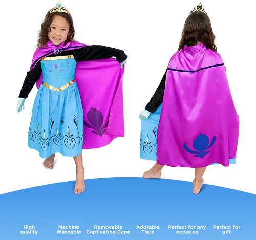 Vista 4 de Vestido de coronación para niñas, conjunto de accesorios para niñas (azul-morado, 3T)