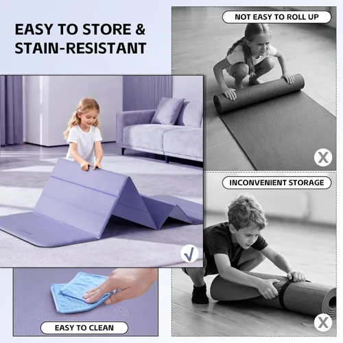Vista 2 de Esterilla de yoga plegable extra gruesa (0.394 pulgadas), TPE certificado SGS, antideslizante y sin olor, diseño de 12 pliegues para ultra