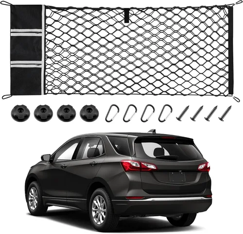 Vista 16 de Amiss Red de carga elástica, accesorios exteriores de automóvil, red de almacenamiento elástica ajustable con gancho para SUV, automóviles y negro