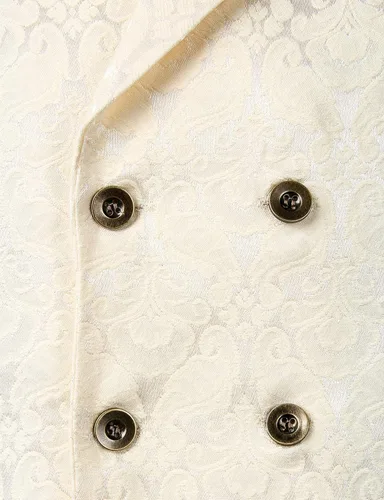 Vista 4 de ZEROYAA Chaleco gótico steampunk de doble botonadura jacquard para hombre, chaleco sin mangas