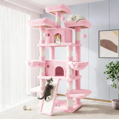Vista 9 de Allewie Árbol de gato de 68 pulgadas/casa y torres para felinos grandes/poste rascador/árbol de escalada grande de varios niveles