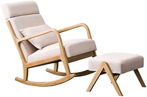 Vista 8 de Solid Wood Rocking Chair with Footrest Modern Fabric Design Comfortable Headrest for Home Office & StudyStylish & Ergonomic Seating