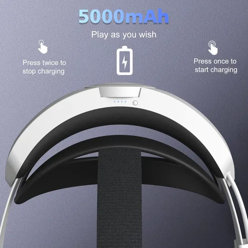 Vista 2 de Head Strap with Battery Pack for Oculus Quest 2 APZDY 5000mAh Fast Charging VR PowerLightweight with Adjustable Elite Strap for Enhanced Comfort and