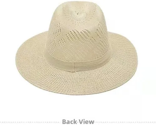 Vista 4 de Women Wide Brim Sun Hat Breathable Woven Summer Beach Cap UV Protection Fishing Beige