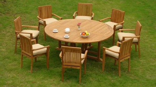 Vista 3 de Mesa de comedor redonda de madera de teca Grade-A de 72 pulgadas #WFDT72