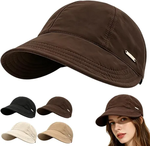 Vista 10 de Sombreros de sol UPF50+ para mujer, sombrero de pesca de ala ancha, gorra de protección UV con soporte para máscara, gorra de cola de caballo Beige