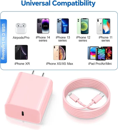 Vista 6 de Cargador para iPhone de carga rápida, certificado MFi, paquete de 3 adaptadores de cargador de pared USB C de 20 W PD con cable de carga rápida de 6