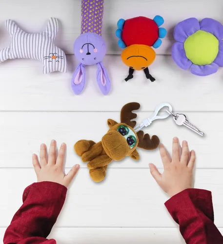 Vista 6 de Puzzled DolliBu - Llavero de peluche de alce con ojos grandes, alce suave, con ojos grandes y brillantes, accesorio decorativo de juguete de peluche