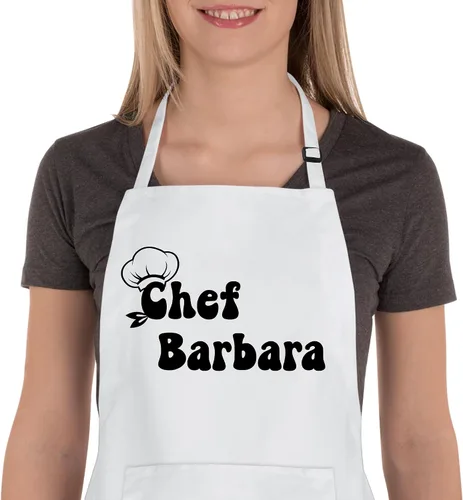 Vista 7 de Delantales Personalizados para Mujer y Hombre, Delantal de Chef Personalizado, Delantal de Cocina Personalizado con Bolsillos, Delantales para Asar