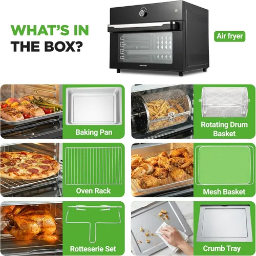 Vista 7 de NutriChef Freidora de aire y horno de 32 cuartos Freidora de aire digital con 20 ajustes preestablecidos, doble cocción, asador, horneado y más