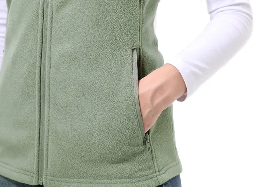 Vista 4 de BenBoy Chaleco de forro polar para mujer, chaleco suave, sin mangas, con bolsillos con cremallera, ropa cálida para otoño e invierno