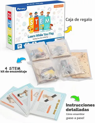 Vista 7 de Poraxy Kits STEM 4 en 1, proyectos STEM para niños de 8 a 12 años, rompecabezas de madera 3D de montaje, juguetes de construcción, kit