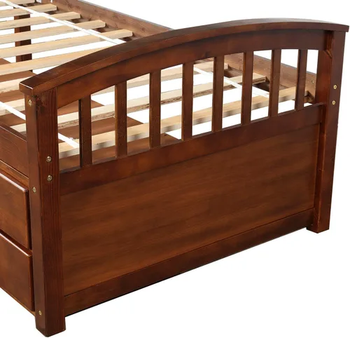 Vista 7 de Merax Cama de almacenamiento de madera maciza con 6 cajones, soporte de listones de madera, no necesita somier