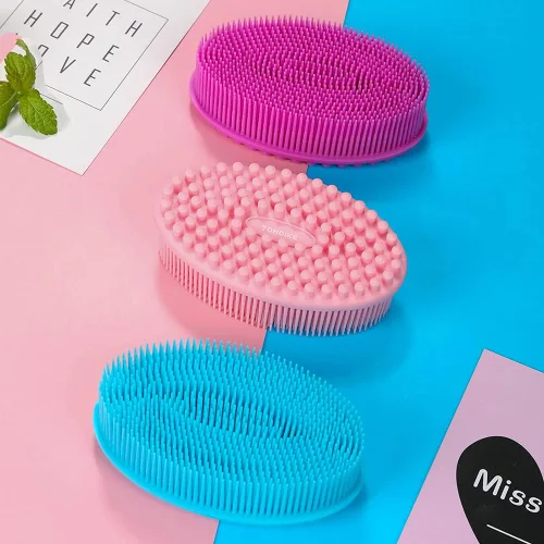 Vista 4 de TDHDIKE Esponja de silicona para el cuerpo, juego de 3 esponjas suaves exfoliantes para baño y ducha, cepillo para niños sensibles, mujeres