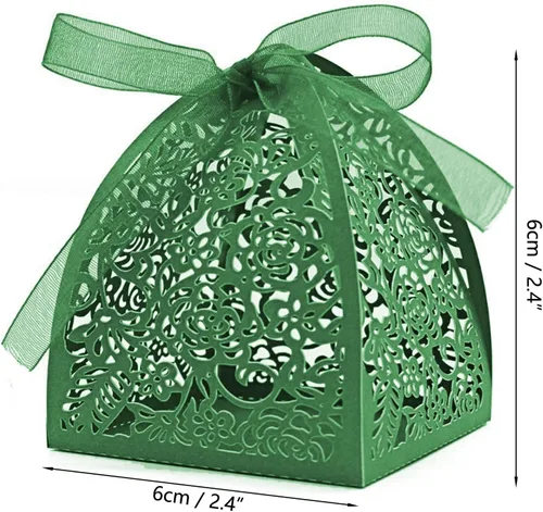 Vista 2 de Auto-plaza - 50 cajas de regalo de belleza cortadas con láser, cajas de dulces con cintas (verde)