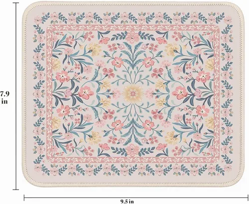 Vista 2 de iCasso Alfombrilla de mouse estética pequeña con diseño floral, mini alfombrilla de mouse portátil rosa, antideslizante y cómoda, de tela para mouse