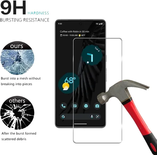 Vista 4 de Protector de pantalla de vidrio templado para Google Pixel 7 5G, transparente HD, dureza 9H, antiarañazos, compatible con Google Pixel 7 5G
