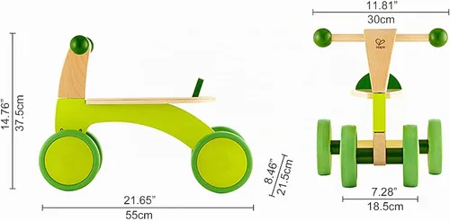Vista 7 de Hape Scoot Around Ride On Bicicleta de madera Juguete galardonado de cuatro ruedas de madera para niños pequeños con ruedas de goma, verde