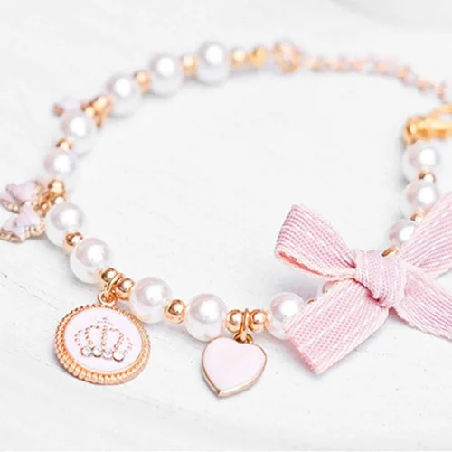 Vista 4 de Collar de moda para mascotas, accesorios de collar de corona de perlas de gato, adornos para peluche - collar de joyería