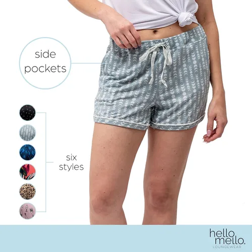 Vista 4 de Hello Mello Pantalones cortos de pijama exclusivos para mujer, suaves, relajados, amplios, pierna ancha, cordón en la cintura, bolsillos laterales