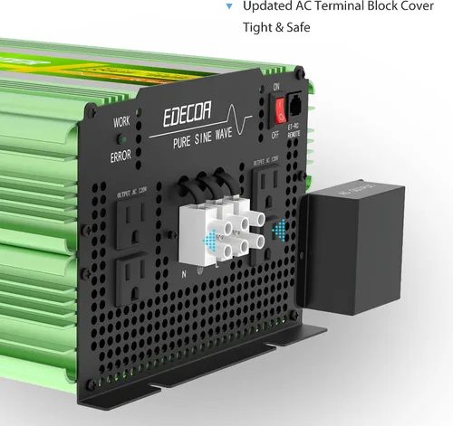 Vista 5 de EDECOA - Inversor de corriente de onda sinusoidal pura de 3500 W, 12 V CC a 120 V CA ETRC Remote Controller with LCD Display and Dual USB, 4 AC