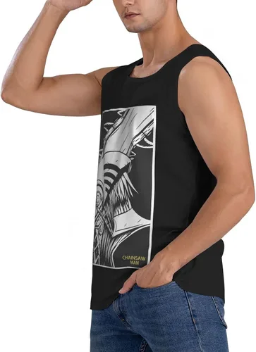 Vista 9 de Chainsaw Anime Man - Camiseta sin mangas de algodón con patrón personalizado para correr, entrenamiento, color negro