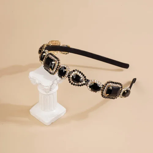 Vista 5 de Wiwpar Diadema de diamantes de imitación - Negro, 5.5*5.1 in - Accesorio para el cabello de mujer