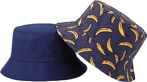 Vista 2 de Joylife Sombrero de pescador con estampado de plátano, diseño de fruta, reversible, para verano
