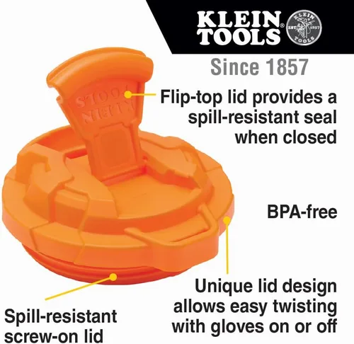 Vista 3 de Klein Tools 55580 - Vaso de acero inoxidable con tapa abatible, taza de vacío de doble pared de 20 oz para comerciantes, con funda antideslizante
