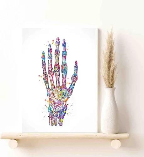 Vista 4 de Póster de pared enmarcado, huesos de mano, acuarela, huesos de mano, huesos de mano, arte médico, ciencia, arte ortopédico, enfermera, medicina