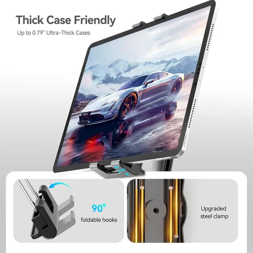 Vista 5 de PLDHPRO Soporte para tablet para automóvil, soporte ajustable para camión, iPad, soporte con brazo telescópico para iPad Pro Air Mini Galaxy Tab