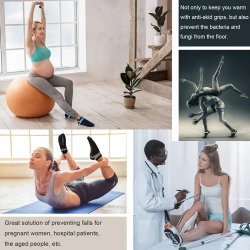 Vista 24 de Muezna Calcetines de yoga antideslizantes para mujer, antideslizantes, para pilates, barras, calcetines de hospital con agarres, talla 5-10