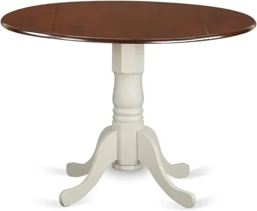 Vista 13 de East West Furniture DLT-BLK-T mesa de comedor redonda - con tapa redonda y 2 hojas desplegables y pata de pedestal, 42x29.5 pulgadas, acabado negro