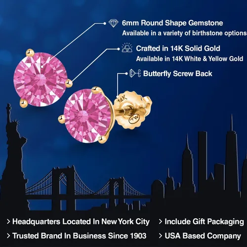 Vista 177 de Gem Stone King Aretes de Martini de oro amarillo de 14 quilates Aretes de tuerca de 3 puntas para mujeres y hombres Redondos de 0.236 pulgadas