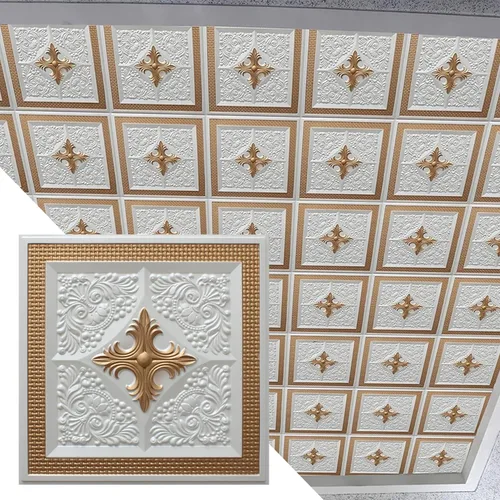 Vista 7 de Dundee Deco Pegamento de oro antiguo rústico floral para colocar o colocar, panel de techo decorativo 3D de PVC, 2 pies x 2 pies