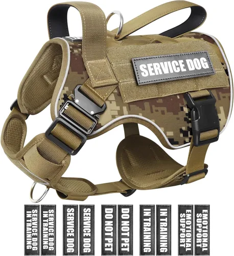 Vista 13 de WINSEE - Chaleco para perro Molle con hebilla de metal, 2 unidades, con 10 parches para mascotas Tactical Dog Harness for Medium Dog, No-pull