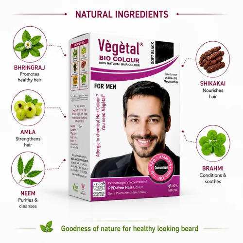 Vista 6 de Vegetal Bio Beard Colour Soft Black 25gm (0.9 Oz) Tinte natural para barba para hombres