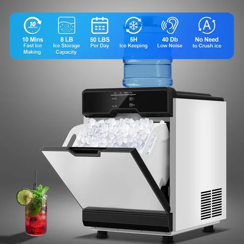 Vista 4 de Nugget Ice Makers - Máquina de hielo de pellets masticables suaves con función de limpieza automática, modo de mezcla de hielo/agua/agua helada, 50