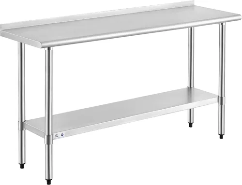 Vista 34 de ROCKPOINT Mesa de acero inoxidable para preparación y trabajo, 14x24 pulgadas; mesa de cocina comercial de metal NSF resistente con estante inferior