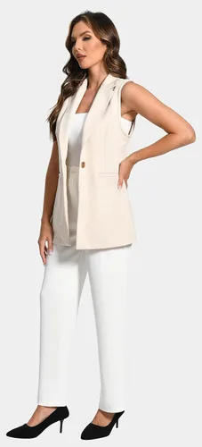 Vista 5 de Foucome Chaleco largo sin mangas para mujer, con solapa, traje de oficina, informal, chaqueta de gabardina