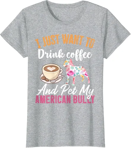 Vista 20 de I Just Want to Drink Coffee and Pet My American Bully Camiseta, Negro, S