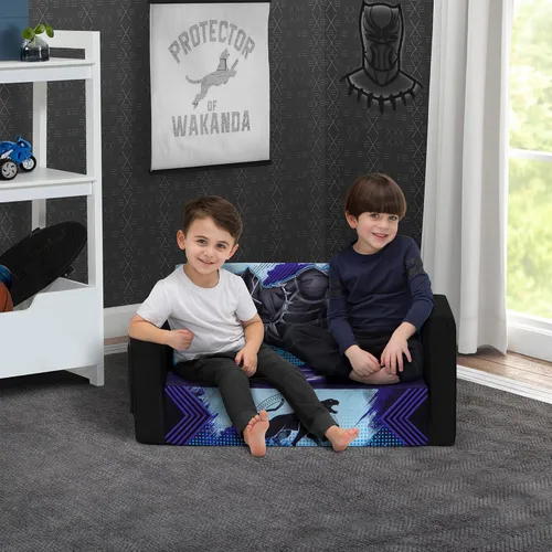 Vista 2 de Delta Children Marvel Black Panther Cozee - Sofá abatible con espuma viscoelástica, sofá convertible 2 en 1 a tumbona, color negro