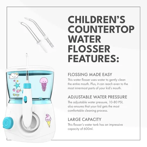 Vista 3 de ToiletTree Products Irrigador dental dental para niños, irrigador dental para niños, irrigador dental sin BPA con capacidad de 20.3 fl oz y presión