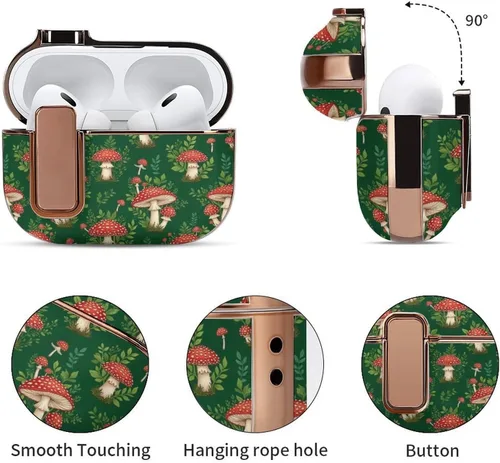 Vista 5 de Funda de plástico compatible con Airpods Pro 2, hongos de puntos rojos, piel protectora con bloqueo