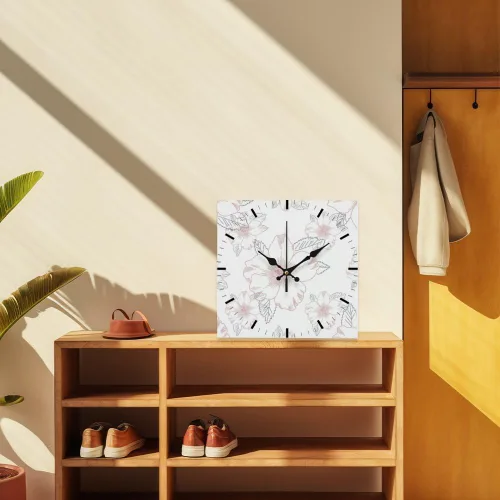 Vista 7 de Pink White Rose Flower Small Wall Clock Small Clocks Battery Operated Square Wall Clock Battery Clocks for Kitchen for Kitchen Bathroom Bedroom